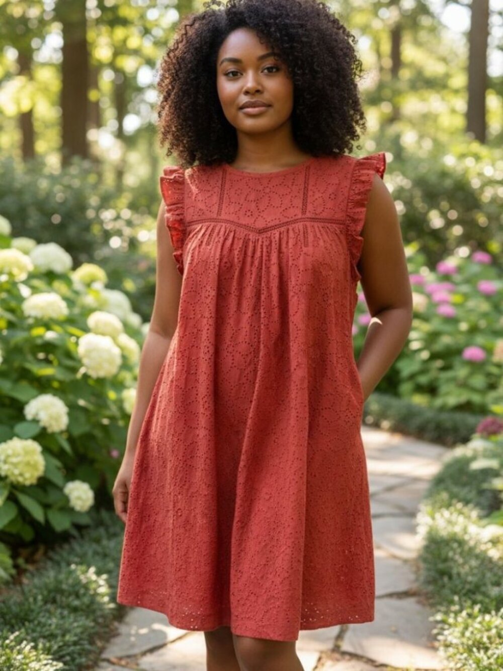 MADEWELL Eyelet Ruffle Sleeve cotton Mini Dress Fresh Chili Orange size 2X